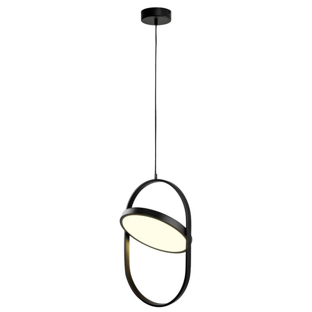 Lampa wisząca Elipse 1xLED/20W w kolorze czarnym, z metalowym okrągłym ramieniem i owalnym kloszem, zawieszona na cienkim przewodzie. Klosz emituje ciepłe światło, a całość ma nowoczesny design. Zawieszona pod sufitem.