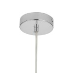 Lampa wisząca Flash D20 w kolorze chromu, z okrągłą, metalową podsufitką oraz przezroczystym kabelkiem. Ujęcie z dołu, pokazujące detal montażu i zawieszenia. Idealna do nowoczesnych wnętrz.