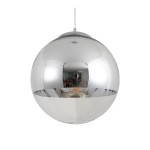 Lampa wisząca Flash D40 w chromowanym wykończeniu, okrągła, zawieszona na cienkim przewodzie. Powierzchnia lustrzana odbija otoczenie, co dodaje nowoczesnego charakteru. Wyposażona w gniazdo E27.