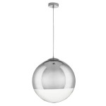 Lampa wisząca Flash D40 z chromowaną powłoką, posiada okrągły klosz w połowie przezroczysty, zawieszona na cienkim przewodzie. Całość montowana do sufitu, idealna do nowoczesnych wnętrz.