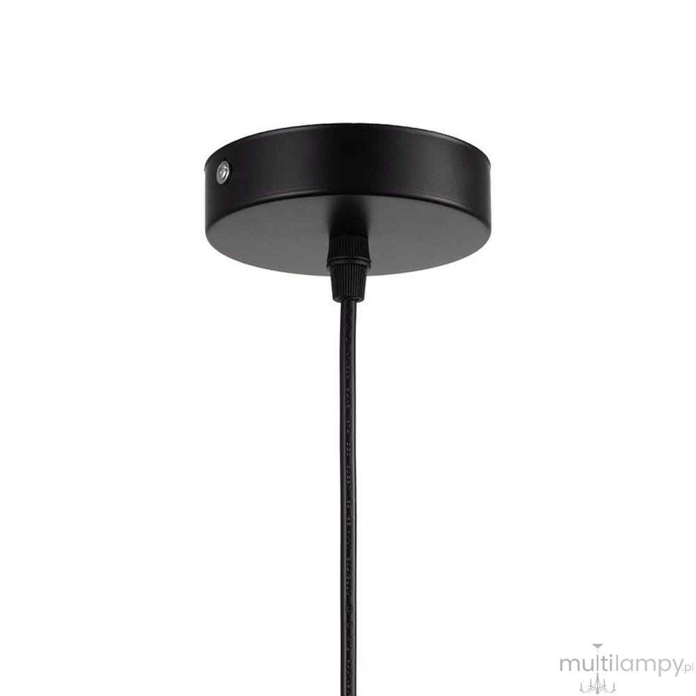 Lampa wisząca Love Bomb w kolorze czarnym i szarym, z oprawą na żarówkę E27. Ujęcie z dołu, pokazujące okrągłą podsufitkę oraz zwisający kabel. Prosty, nowoczesny design, idealna do aranżacji wnętrz.