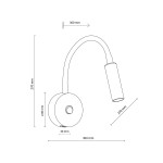 Kinkiet Lagos w kolorze czarnym, z giętkim ramieniem i gniazdem USB. Posiada okrągłą podstawę o średnicy 80 mm oraz miejsce na żarówkę typu G9. Wysokość 270 mm, długość ramienia 300 mm, idealny do nowoczesnych wnętrz.