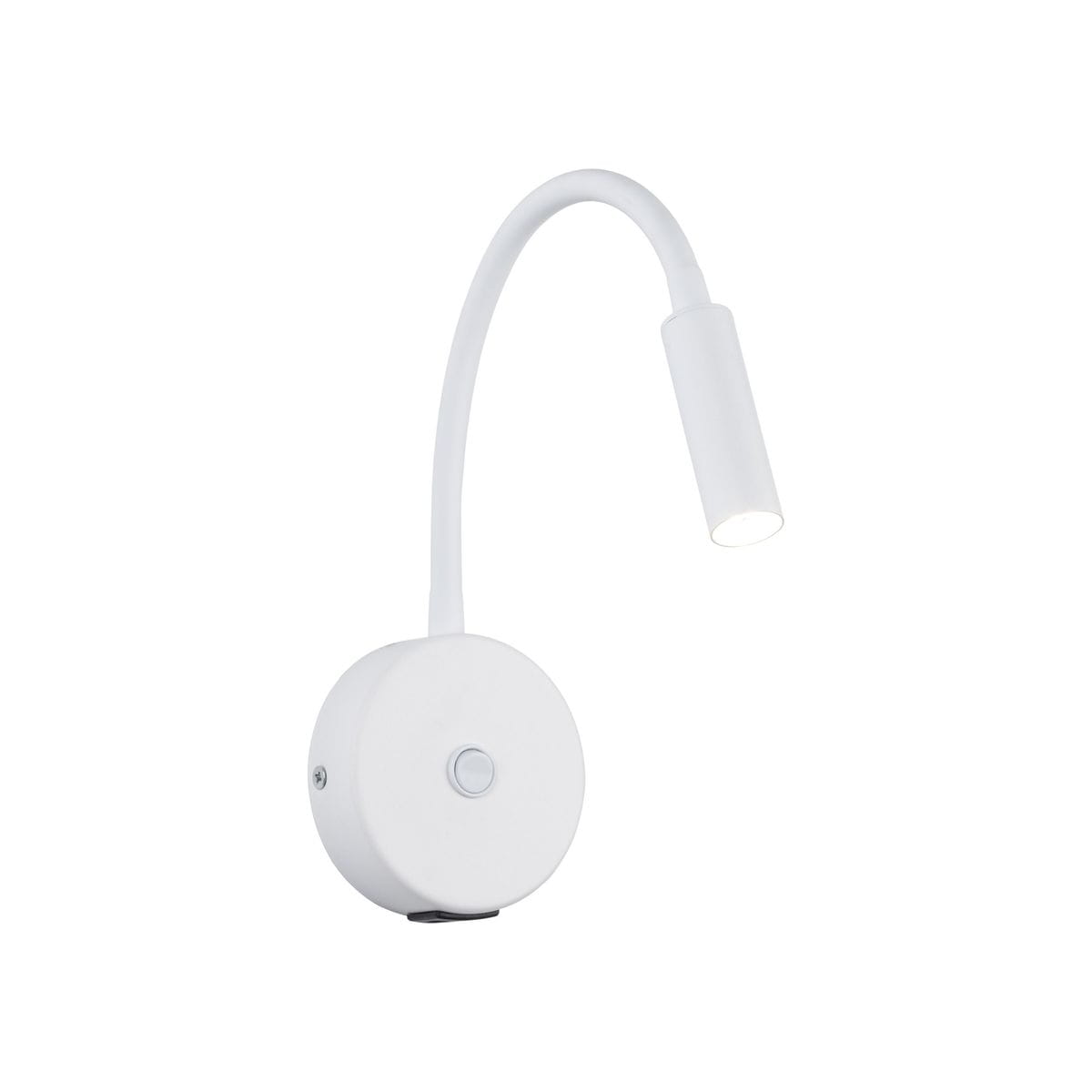 Kinkiet Lagos w kolorze białym, z elastycznym ramieniem i głowicą lampy G9. Posiada wbudowane gniazdo USB oraz przycisk włącznika na okrągłej podstawie. Produkt montowany na ścianie, idealny do czytania lub jako dodatkowe oświetlenie.