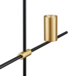 Lungo lampa wisząca z trzema oprawami GU10, w kolorze czarnym i złotym. Ujęcie z boku, ukazujące cylindryczną złotą oprawę oraz czarną rurkę. Lampa ma minimalistyczny design z metalowymi akcentami, idealna do nowoczesnych wnętrz.
