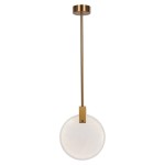 Lampa wisząca Marble D30 w kolorze mosiądzu z przezroczystym kloszem. Posiada długą, prostą rurę mocującą. Klosz w kształcie okręgu, zawieszony na wysokości, z widocznym źródłem światła LED 12W. Tło białe, minimalistyczne.