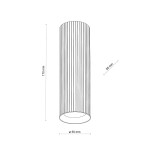 Lampa sufitowa Tune M w kolorze białym, o cylindrycznym kształcie, z wymiennym źródłem światła GU10. Wymiary: wysokość 170 mm, średnica 55 mm. Posiada dekoracyjne rowki na powierzchni. Montaż sufitowy, idealna do nowoczesnych wnętrz.