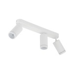 Lampa sufitowa Jet z trzema reflektorami GU10 w białym kolorze. Ułożona poziomo na prostokątnej podstawie, dwa reflektory są ruchome, co umożliwia kierowanie światła. Prosty, nowoczesny design z delikatnymi detalami.