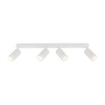 Lampa sufitowa Jet w kolorze białym z czterema spotami na żarówki GU10. Ułożona poziomo, z widocznymi, cylindrycznymi kloszami skierowanymi w dół. Prosty design, idealna do nowoczesnych wnętrz.