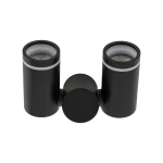Jet lampa sufitowa (spot) 2xGU10 w kolorze czarnym, z dwoma cylindrycznymi oprawami oświetleniowymi, zamontowanymi na okrągłej podstawie. Widok frontalny, podkreślający minimalistyczny design i metaliczne wykończenie.
