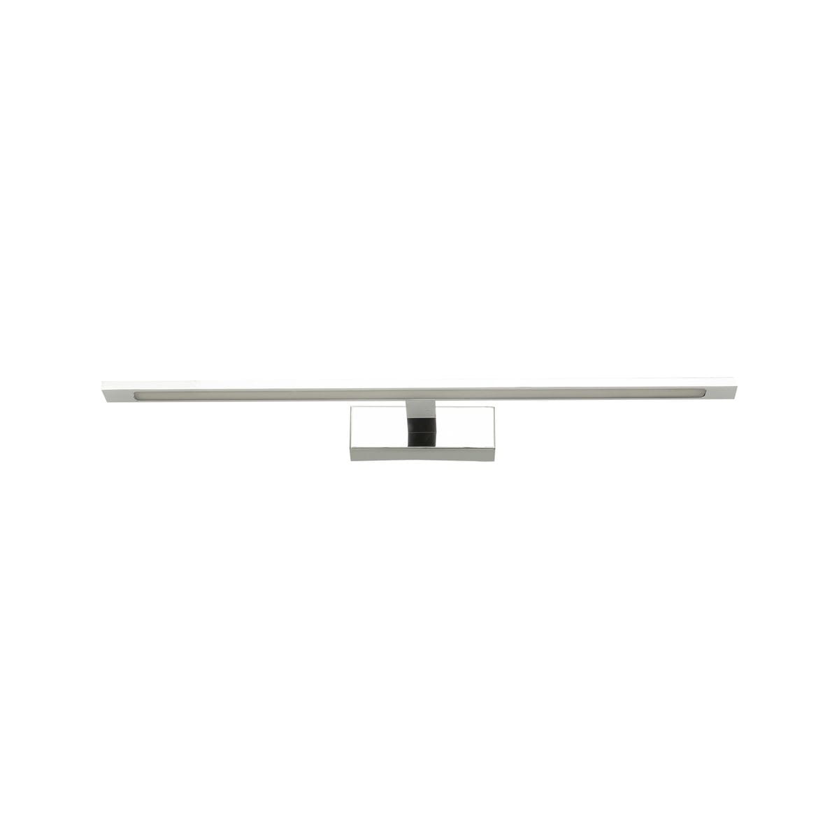 Kinkiet Gallery IP44 z jedną diodą LED o mocy 20W w kolorze chromu. Prosta, prostokątna forma z centralnym mocowaniem, zamontowany w pozycji poziomej. Odporny na wilgoć, idealny do łazienek i innych wilgotnych pomieszczeń.