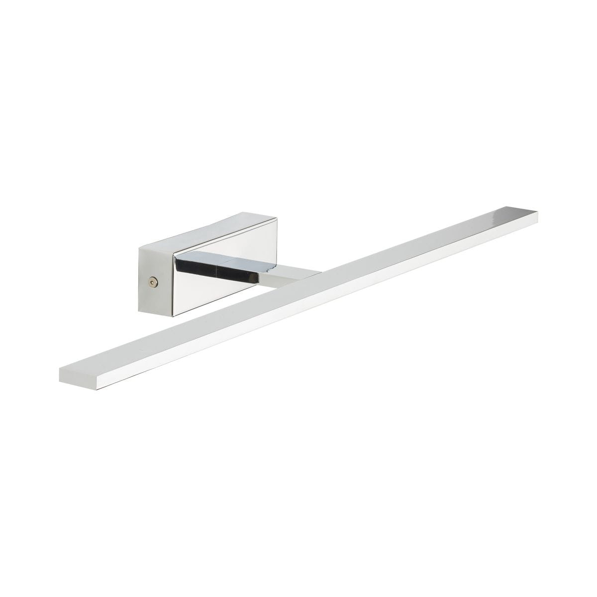 Kinkiet Gallery IP44 z jedną diodą LED o mocy 20W w kolorze chromu. Produkty ma prostokątną, płaską formę i jest zamontowany na ścianie. Wysoka, błyszcząca powierzchnia podkreśla nowoczesny design.