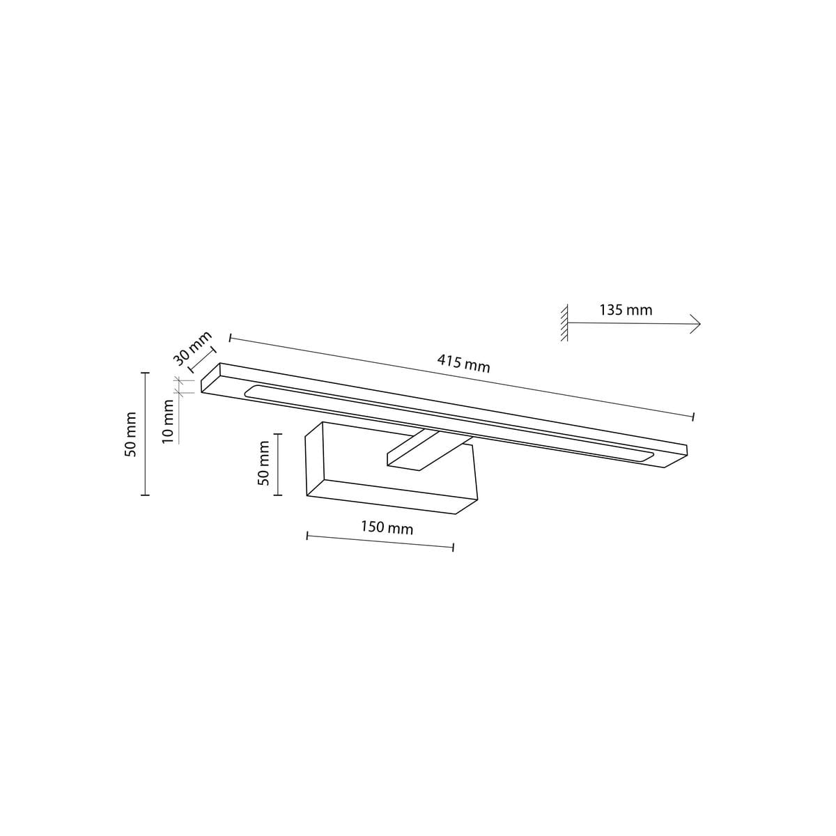 Kinkiet Gallery IP44 w kolorze czarnym, z jedną diodą LED o mocy 12W. Prosty, prostokątny kształt. Wymiary: długość 415 mm, wysokość 135 mm, głębokość 50 mm. Montowany na ścianie, idealny do oświetlenia wnętrz.