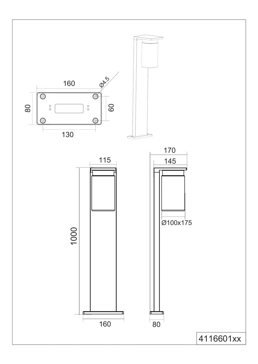Lampa ogrodowa Ardila H100, stojąca, z czujnikiem zmierzchu, 1xE27. Wykonana z materiału imitującego drewno. Wysokość 100 cm, szerokość podstawy 16 cm, głębokość 8 cm. Prosta konstrukcja z cylindrycznym kloszem.