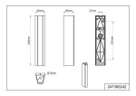 Marne kinkiet zewnętrzny w kolorze antracytowym, o wymiarach 300 mm x 60 mm x 27 mm. Posiada miejsce na 1 żarówkę LED o mocy 8,5 W. Ujęcie techniczne z widokiem na szczegóły konstrukcji i wymiary, w tym średnicę otworu montażowego 12 mm.