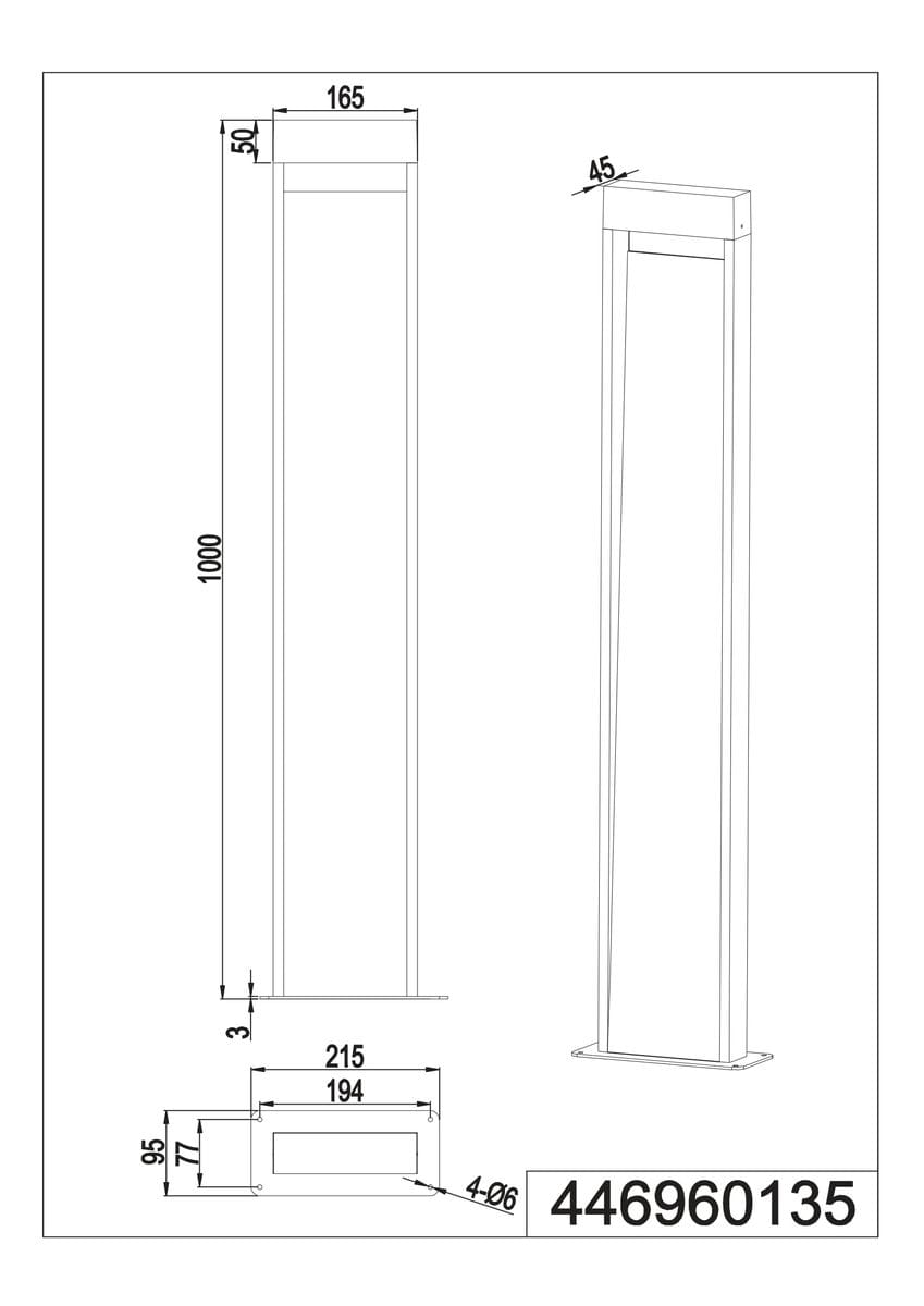 Lampa ogrodowa stojąca Salmon H100 w kolorze antracytowym z imitacją drewna, wysokość 1000 mm, szerokość 165 mm, grubość 50 mm. Umożliwia wykorzystanie jednej żarówki LED o mocy 11W. Prosty, nowoczesny design, idealna do ogrodu.