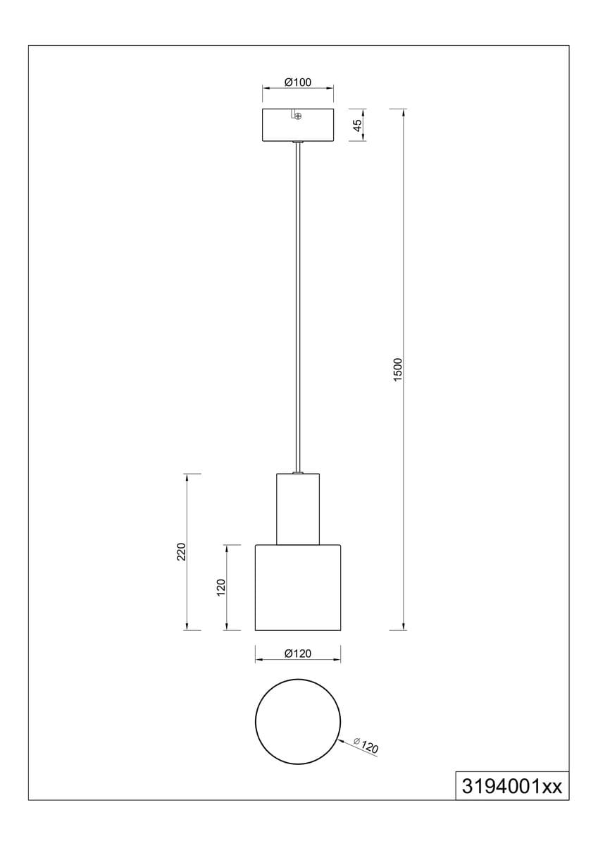 Lampa wisząca Agudo 1xE27 w kolorze czarnym. Prostokątna podstawa o wymiarach 120 mm, zawieszona na cienkim przewodzie. Ujęcie frontalne, pokazujące szczegóły konstrukcji oraz wymiary. Idealna do nowoczesnych wnętrz.