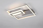 Lampa sufitowa Spiro w kolorze niklu z dwoma źródłami światła LED o mocy 22W. Posiada nowoczesny, geometryczny kształt z prostokątnymi ramkami, montowana na suficie, w jasnym, neutralnym tle.