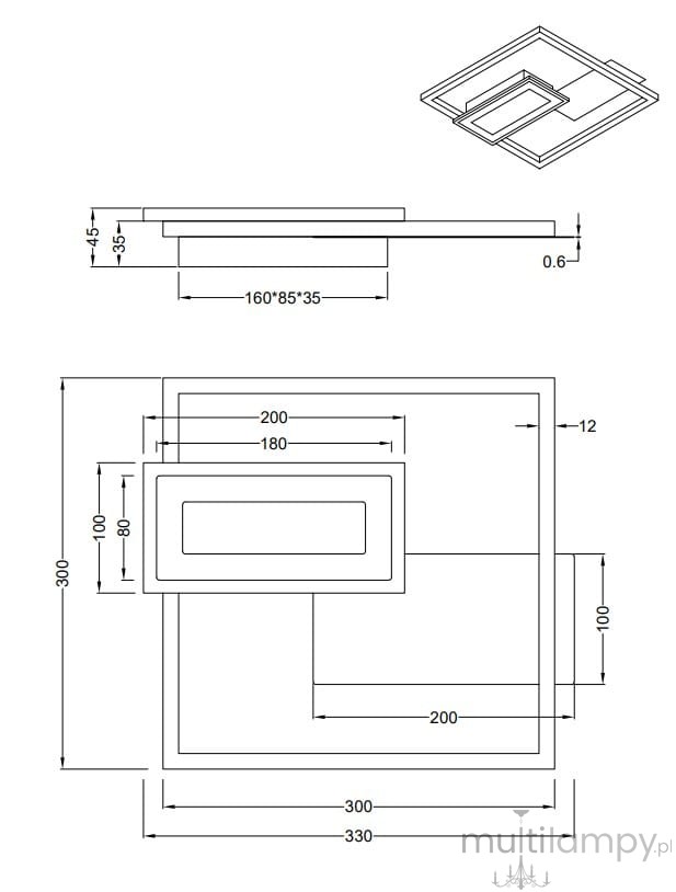 Lampa sufitowa Spiro z dwoma źródłami LED o mocy 22W, w kolorze niklowym. Posiada nowoczesny, kwadratowy kształt z asymetrycznym detalem. Wymiary: 300x330 mm. Wykończenie matowe, idealna do nowoczesnych wnętrz.
