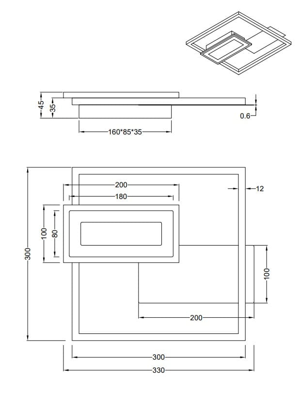 Czarna lampa sufitowa Spiro z dwoma źródłami światła LED o mocy 22W. Prosty, prostokątny design z wymiarami 330x300 mm oraz wypukłym detalem. Umożliwia eleganckie oświetlenie wnętrz w nowoczesnym stylu.