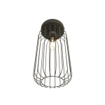 Czarna lampa sufitowa Barn 1BL z metalową klatką, jedno gniazdo E27. Ujęcie z dołu, widoczny żarówka w środku. Prosta konstrukcja z otwartym dnem, idealna do nowoczesnych wnętrz.