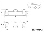 Lampa sufitowa Sharp w kolorze białym z trzema punktami świetlnymi na regulowanych uchwytach. Wymiary: 460 mm długości, 140 mm wysokości. Prosta konstrukcja z okrągłymi kloszami, idealna do oświetlenia wnętrz.