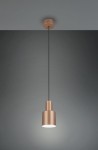 Lampa wisząca Agudo w kolorze kawowym, z metalowym kloszem o cylindrycznym kształcie, zawieszona na czarnym przewodzie. Montaż sufitowy w kolorze brązowym, prosta forma, idealna do nowoczesnych wnętrz.