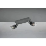 Lampa sufitowa Cadiz w kolorze antracytowym z dwoma reflektorami E14. Metalowa konstrukcja z matowym wykończeniem, szklane klosze w ciemnym odcieniu, zamontowana na suficie. Reflektory mogą być regulowane w kierunku oświetlenia.