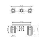 Czarna lampa sufitowa Barn 3BL z trzema oprawami E27, o wymiarach 70 cm szerokości i 30 cm wysokości. Posiada metalowe klosze w kształcie prostokątów, zawieszone na prostym stelażu. Wysokość 23 cm, głębokość 16 cm.