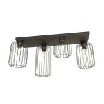 Czarna lampa sufitowa Barn 4BL z czterema oprawami E27, z metalowymi kloszami w formie siatki. Zamontowana na prostokątnej podstawie, prezentuje nowoczesny, industrialny styl. Klosze odsłaniają żarówki, tworząc efektowne oświetlenie.