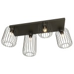 Lampa sufitowa Barn 4BL w kolorze czarnym z czterema kloszami w formie siatki, montowana na prostokątnej podstawie. Widziana z góry, z widocznymi żarówkami E27 wewnątrz kloszy.