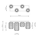 Czarna lampa sufitowa Barn 4BL z czterema oprawami E27. Konstrukcja w formie prostokątnej z metalowymi kloszami w kształcie cylindrów. Wymiary: długość 70 cm, wysokość 30-35 cm, szerokość 16 cm. Idealna do nowoczesnych wnętrz.