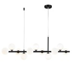 Lampa wisząca Mini Moon w kolorze czarnym, z 11 okrągłymi kloszami w białym kolorze. Kształt prostokątny z metalowym stelażem, zawieszona na cienkim przewodzie. Idealna do nowoczesnych wnętrz.