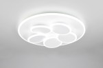 Biała lampa sufitowa Mandala z pilotem, składająca się z sześciu okrągłych elementów LED. Montowana na suficie, prezentuje nowoczesny design z gładką powierzchnią i delikatnym podświetleniem.