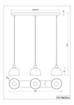 Lampa wisząca Molly z trzema kloszami E14 w kolorze niklu i białym, o wymiarach 550x70 mm. Klosze mają okrągły kształt i są zawieszone na cienkich linkach. Długość całkowita wynosi 1500 mm.