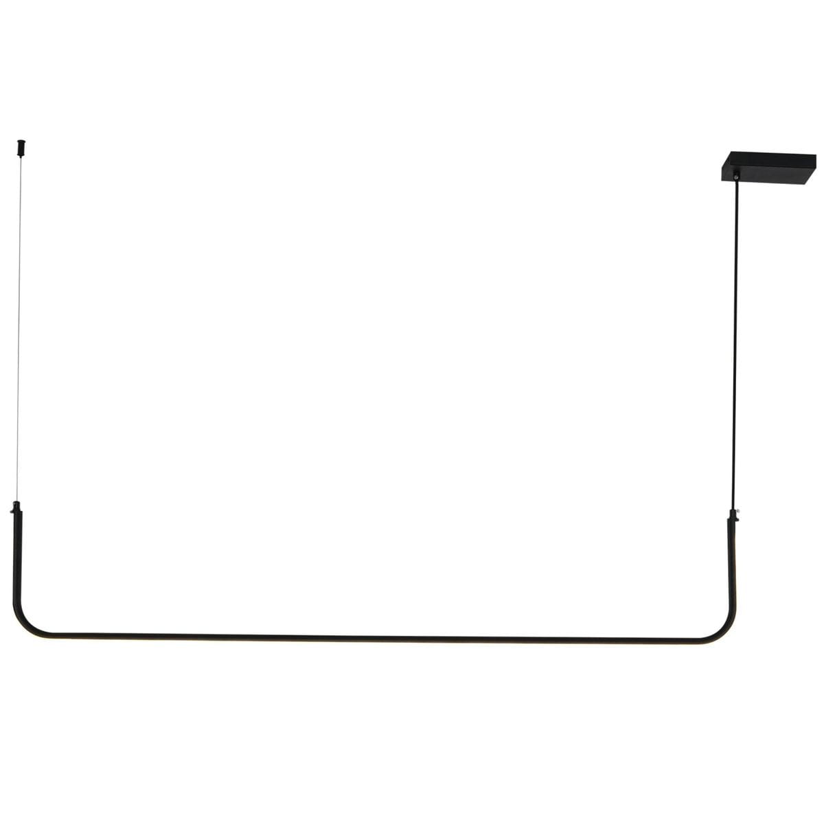 Lampa wisząca Minima 120 w kolorze czarnym z jedną diodą LED o mocy 20W. Posiada prostokątny, wiszący kształt, zamontowana na cienkim przewodzie. Ujęcie frontalne, na prostym tle.