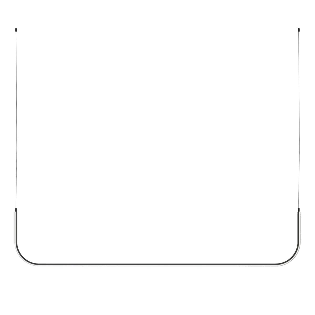 Lampa wisząca Minima 120 w kolorze czarnym, z jedną żarówką LED o mocy 20W. Ma prosty, minimalistyczny kształt w formie łuku, zawieszona na cienkich linkach. Idealna do nowoczesnych wnętrz.