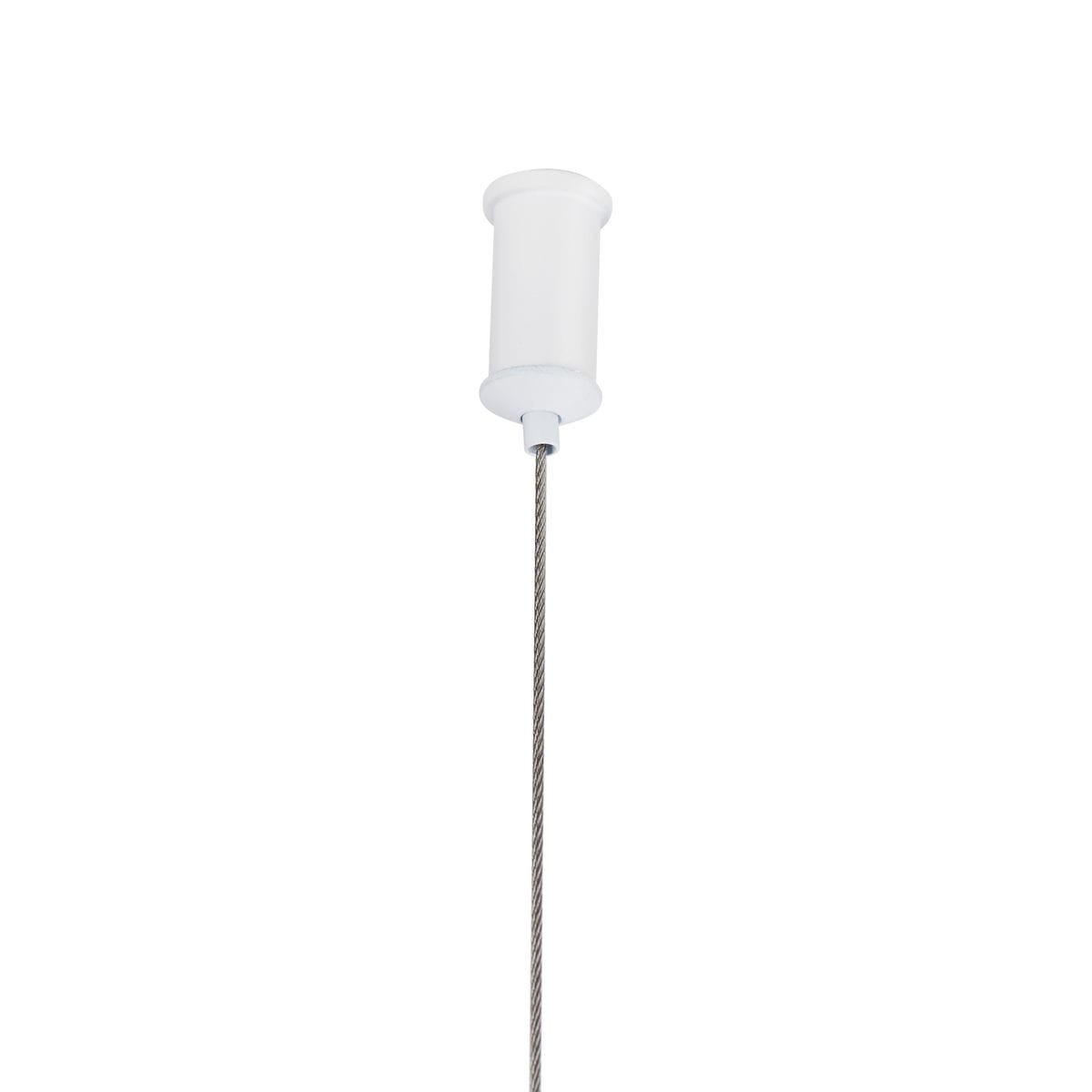 Lampa wisząca Minima 120 w kolorze białym, z jednym źródłem światła LED o mocy 20W. Ujęcie z góry, z widocznym mocowaniem i przewodem stalowym. Prosty, minimalistyczny design, idealny do nowoczesnych wnętrz.
