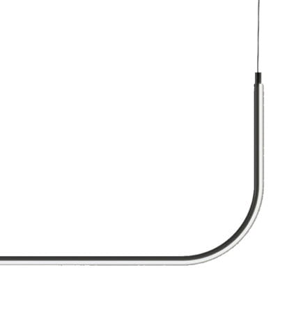 Czarna lampa wisząca Minima 120 z dwoma źródłami LED o mocy 40W. Produkt ma nowoczesny, zaokrąglony kształt, zawieszony na cienkim przewodzie. Idealna do minimalistycznych wnętrz.