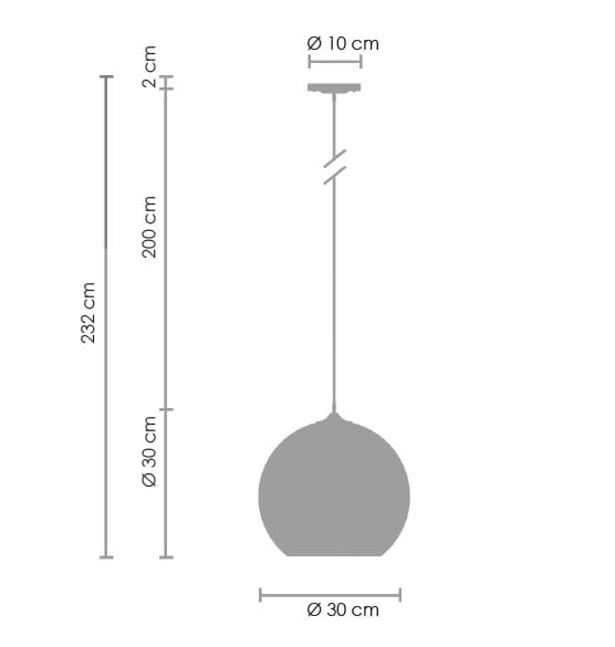 Lampa wisząca Mirror Glow D30 w kolorze złotym, o średnicy 30 cm i wysokości 232 cm. Posiada okrągły klosz i wisi na cienkim przewodzie, co nadaje jej nowoczesny wygląd. W zestawie miejsce na żarówkę E27.