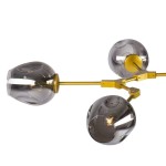 Lampa wisząca Modern Orchid 6xE27 w kolorze złotym z dymionymi kloszami. Ujęcie z boku, pokazujące trzy szklane kuliste klosze na złotej konstrukcji. Klosze mają gładką fakturę, a ich kształt przypomina owalne kule.