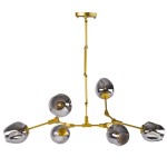 Lampa wisząca Modern Orchid z sześcioma kloszami E27 w kolorze złotym i dymionym. Klosze mają okrągły kształt, a całość zawieszona jest na złotej konstrukcji, która tworzy nowoczesny, elegancki wygląd.
