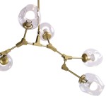 Lampa wisząca Modern Orchid 6xE27 w kolorze złotym z transparentnymi kloszami. Ułożona w formę rozgałęzienia, z sześcioma źródłami światła, metalowa konstrukcja z elementami w kształcie kul. Klosze wykonane z przezroczystego szkła.