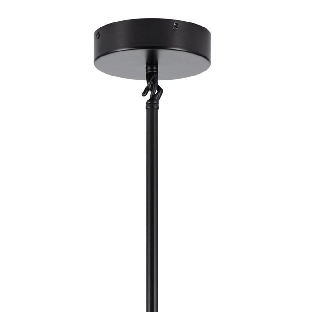 Lampa wisząca Modern Orchid w kolorze czarnym z transparentnym kloszem, z mocowaniem sufitowym oraz metalowym wspornikiem. Ujęcie z dołu, pokazujące górną część lampy oraz jej zawieszenie. Idealna do nowoczesnych wnętrz.