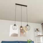 Lampa wisząca Nando 3BL w kolorze czarnym, z trzema kulistymi kloszami w metalowej siatce, zawieszona na długich linkach. Montowana na prostokątnej listwie sufitowej, stylowa, idealna do nowoczesnych wnętrz.