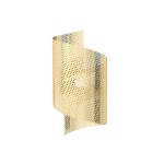 Złoty kinkiet Spiral 1xG9, wykonany z perforowanego metalu, w kształcie spirali. Ujęcie frontalne, produkt wisi na ścianie, z połyskującą powierzchnią. Idealny do nowoczesnych wnętrz, dodający eleganckiego akcentu.