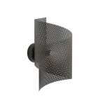 Czarny kinkiet Spiral z perforowanej blachy w kształcie falistym, montowany na ścianie. Posiada miejsce na jedną żarówkę G9. Widoczny detal w postaci okrągłych otworów w materiale, co nadaje nowoczesny wygląd.