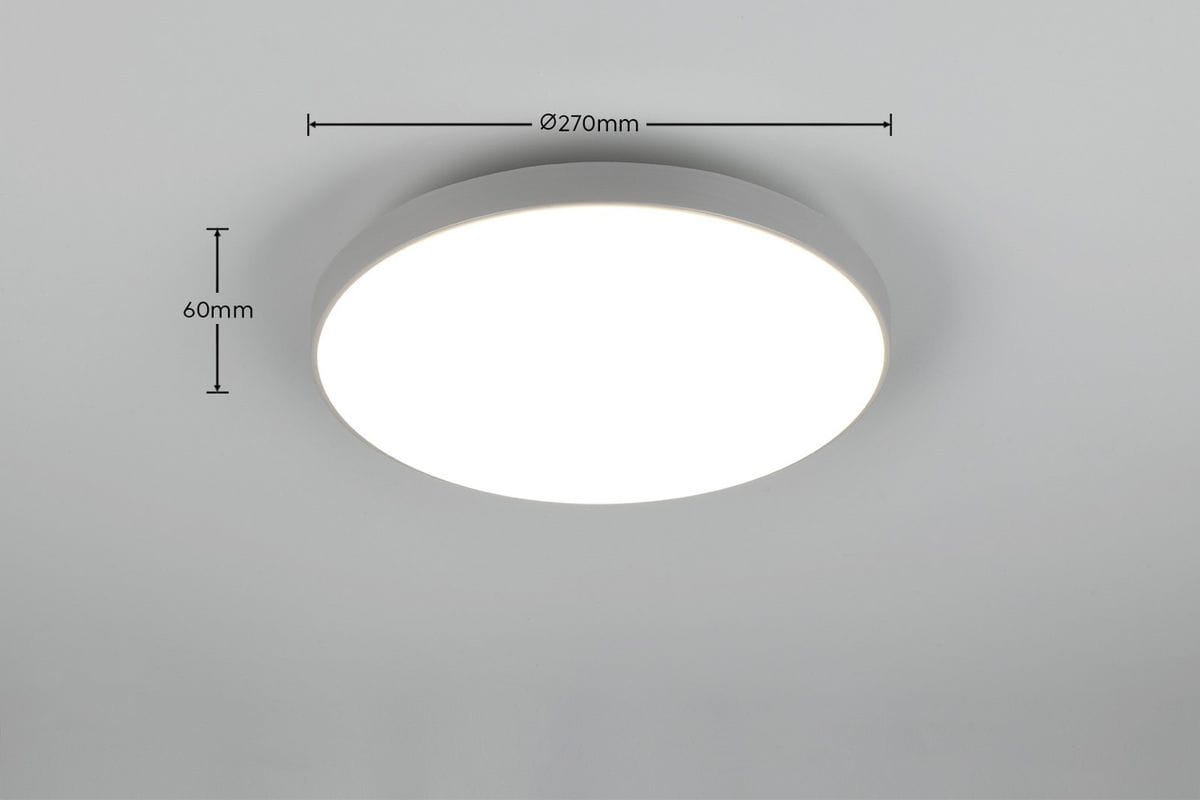 Plafon Spica w kolorze tytanowym, o średnicy 270 mm i wysokości 60 mm, z białym, okrągłym kloszem, zapewniający neutralne światło 4000K. Montaż sufitowy, idealny do oświetlenia wnętrz.