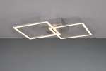 Lampa sufitowa Trail z dwoma wbudowanymi źródłami światła LED o mocy 20W, w kolorze tytanowym. Posiada dwa prostokątne ramiona, rozmieszczone pod kątem, montowana na suficie. Świeci ciepłym światłem, idealna do nowoczesnych wnętrz.