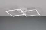 Lampa sufitowa Trail 2xLED/20W w kolorze tytanowym, złożona z dwóch prostokątnych ram w białym kolorze, zamontowana na metalowej podstawie. Ujęcie z dołu, pokazujące unikalny kształt i konstrukcję. Tło w odcieniach szarości.
