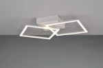 Lampa sufitowa Trail z dwoma źródłami LED o mocy 20W, w kolorze białym. Posiada nowoczesny, geometryczny kształt z dwoma prostokątnymi ramkami, zamontowana na centralnej, kwadratowej podstawie.